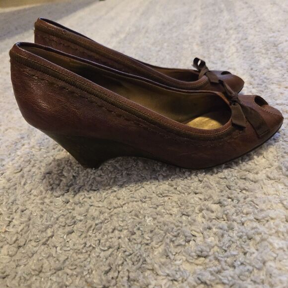 Miu Miu Womens Suede Leather Slide On Open Toe Wedge Pumps Brown Size 10 - Picture 6 of 13